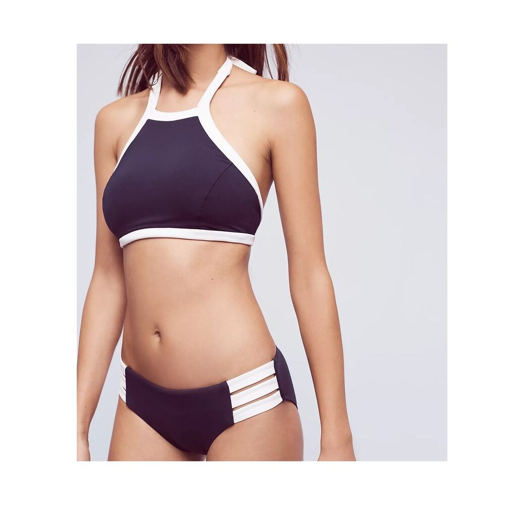 Anthropologie Seafolly NWOT Kenna Navy High Neck 2 Piece Bikini Set Swimsuit